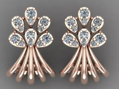 Rose Gold Diamond Women Earring 3D print Model 3D print model
