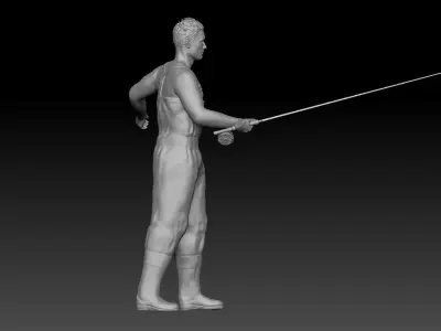 FISHERMAN 2 man holding fishing pole 3D print model