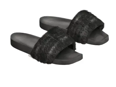 Slide Slippers with Fur Low-poly 3D model