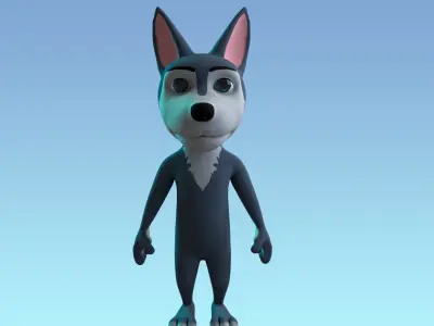 Stylized Young Wolf NoRig Low-poly 3D model
