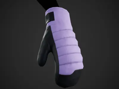 Light Violet And Black Snowboard Gloves Low-poly 3D model