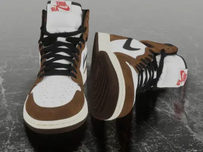 TRAVIS SCOTT X NIKE AIR JORDAN 1 HIGH 3D SHOES Low-poly 3D model