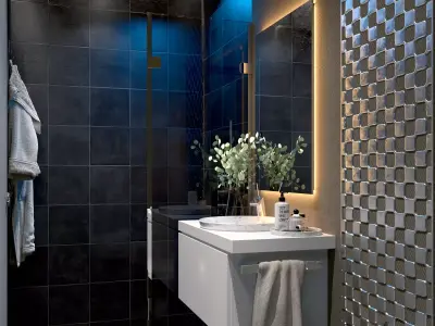 Realistic Modern Dark Luxury Bathroom Interior Scene 3D model