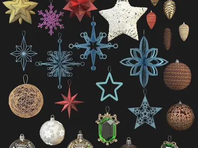 Christmas tree toys set 3D model