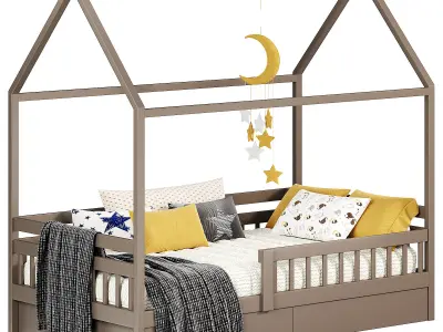 Bed house Special made of birch 3D model