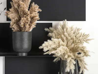 Bouquets of dried flowers  in a vase on a decorative shelf 3D model