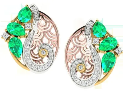Women Flower  Pear Diamond Earring  3D print model