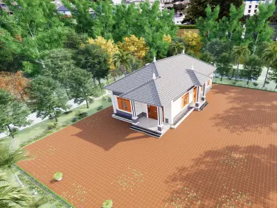 village house on brick patio 3D model