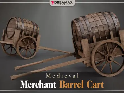 Medieval Merchant Barrel Cart - Authentic Market Transport Low-poly 3D model