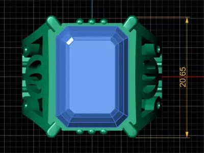 Royal Sapphire Rectangular Gold Ring 3D print model