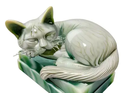 Elegant Jade Sleeping Cat Sculpture Low-poly 3D model