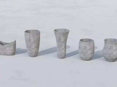 Outdoor concrete vase set 3D model