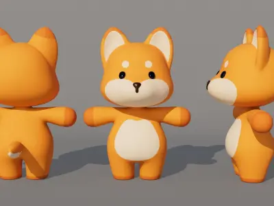 Rigged Cartoon Wolf Low-poly 3D model