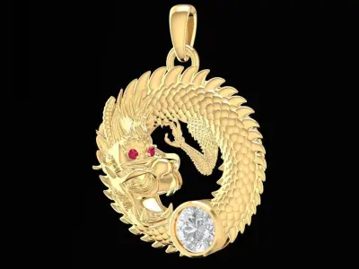 Luxury Chinese Dragon Pendant with Gemstone 3D Model 2261 3D print model