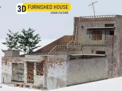 Realistic Old Asian Village House Low-poly 3D model