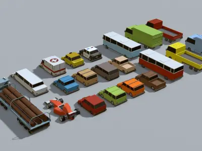 Collection of low-poly toon cars  Low-poly 3D model