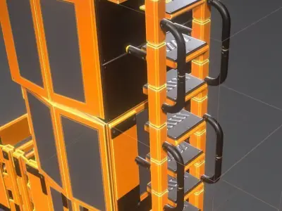 Futuristic Ladders Orange Painted Metal Modular  Low-poly 3D model