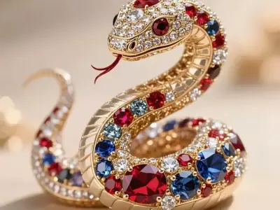 Luxury Snake Ring 3D Jewerly Red Blue Gems Diamond Scales Low-poly 3D model