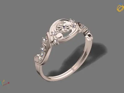 Womens Diamond Signet Ring Women Rings 3dmodels 3D print model 3D print model 15