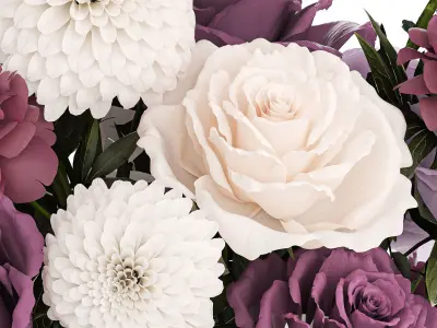 Bouquet of white flowers chrysanthemum rose peony 395 3D model