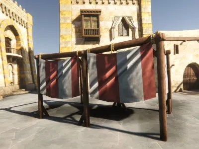 Canopies Collection curtain hanging on stone wall Low-poly 3D model