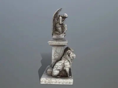 statue 4 with lions on top Low-poly 3D model
