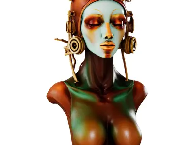 Steampunk Pilot Goddess Bust 3D model