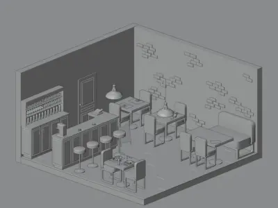 Restaurant - Bistro Low-poly 3D model