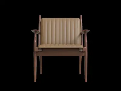 Dark Wood Leather Lounge Chair Low-poly 3D model
