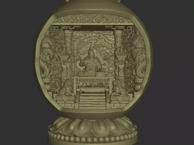 Miniature Guan Yu Shrine Inside Gourd 3D print model