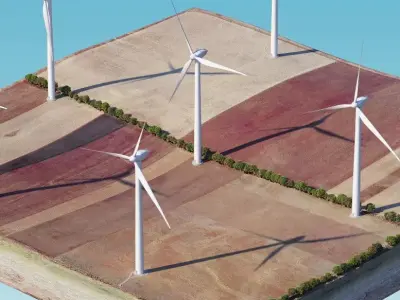 Wind Generators on a Relief Island 3D model