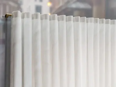 Large White Silk Curtains 3D model