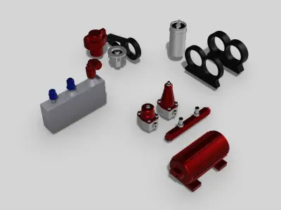 12 Piece Fuel system set AN fittings fuel pumps fuel regulators 3D print model
