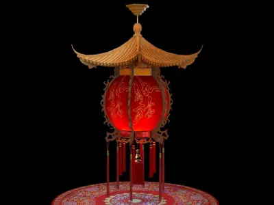 Chinese red palace lantern  Low-poly 3D model