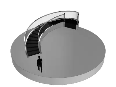 Spiral Stairs with Stringer Treads Railing Landing and Handrail 3D model