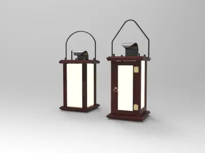lantern T two wooden lanterns 3D model