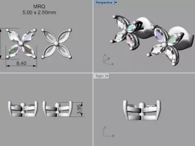Marquise earrings 3D print model 3D print model