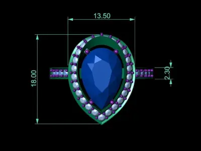 emerald pear 12mm ring 3D print model