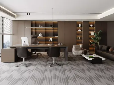 Luxury Executive Office with Modern Desk and Lounge Area 3D model