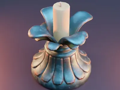 Candle holder with flower Low-poly 3D model