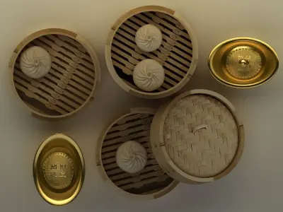 bamboo steamer and Yuanbao 3D model