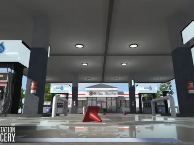 Fuel station - grocery Low-poly 3D model