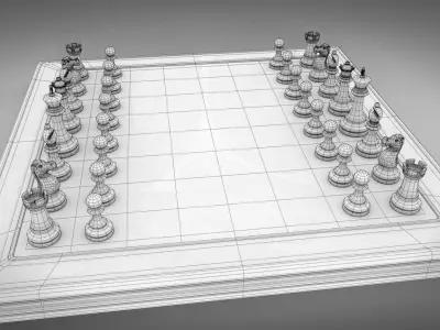 Chessboard with pieces 3D model