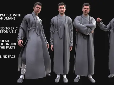 Man in Martial Suit 4 - Modular - Rigged Low-poly 3D model