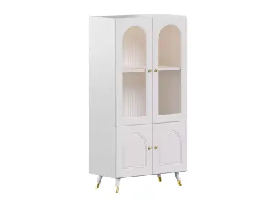 Cabinet Included White Closed Back Wooden Standard Bookcase 3D model
