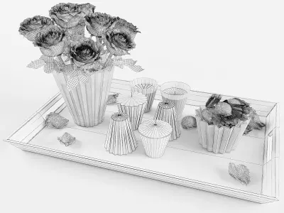 Roses vase with and candle 3D model