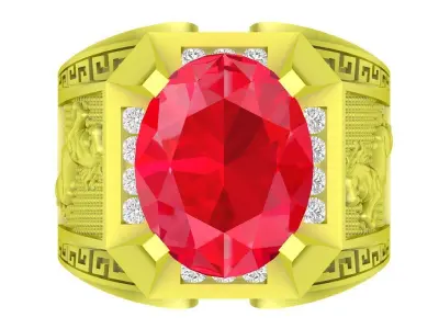 Luxury Oval Ruby Signet Ring with Geometric Details for M  4106 3D print model