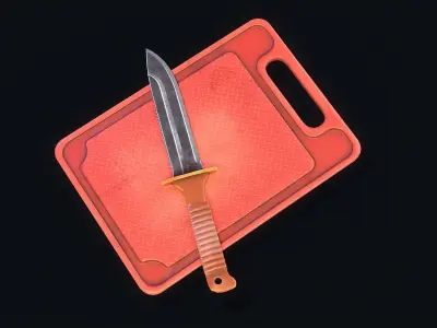 Knife and Cut board Low-poly 3D model