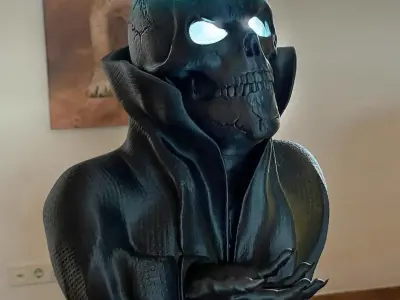 Skull lamp with woolen hat  open eyes 3D print model