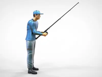 N2 standing Fisherman with fishing rod 3D print model